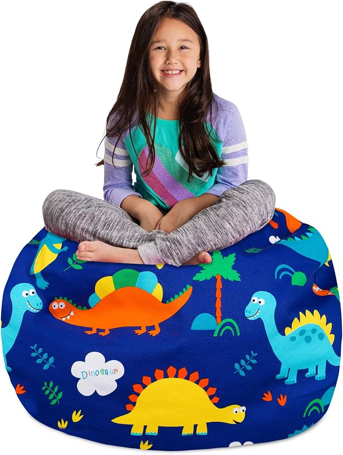 Posh Stuffable Kids Stuffed Animal Storage Bean Bag Chair Cover - Childrens Toy Organizer, Large-38 - Canvas Dinos on Blue by PoshCreations