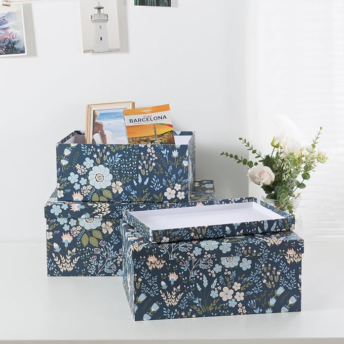 Soul & Lane - Nightfall Bloom Decorative Storage Boxes with Lids, Set of 3 | Large Nesting Cardboard Keepsake Boxes for Photos and Memories, Floral Photo Storage Containers for Home Decor - Image 7