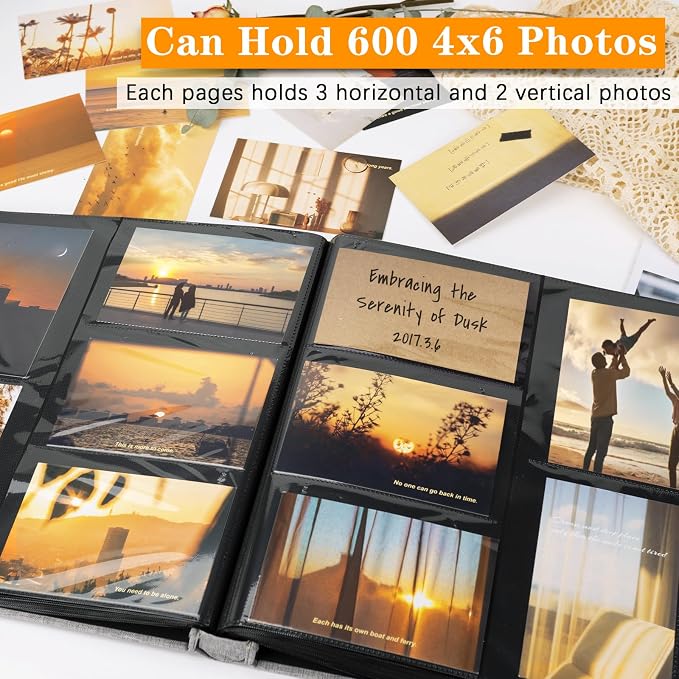 Photo Album 4x6 600 Photos Linen Large Capacity Fabric Cover Books Albums Wedding School Family Anniversary Baby Memory Engagement Travel Albums(Blue, 600 Pockets) - Image 4