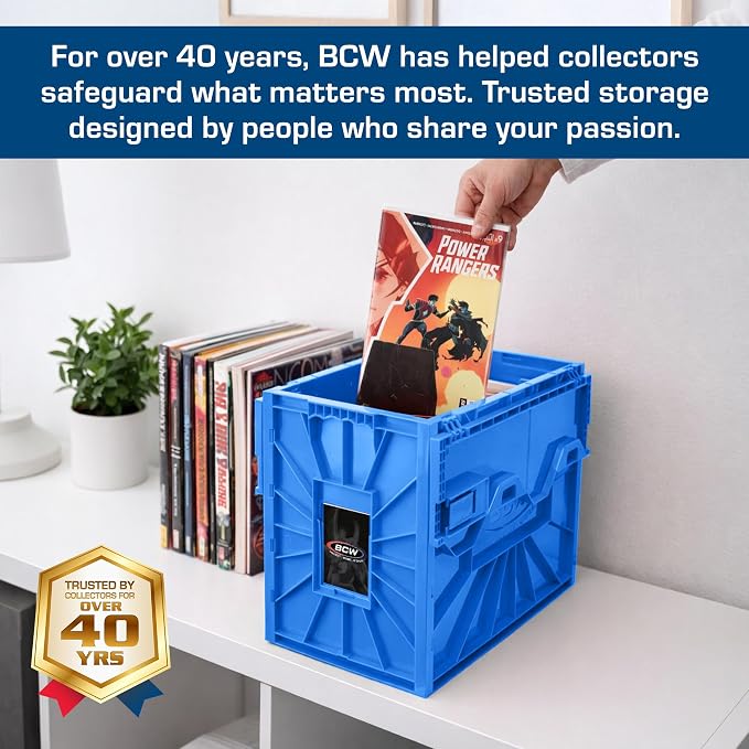 BCW Short Comic Book Bin, Holds 150 Comics Each, Blue, 2 Pack | Each acid-free plastic bin holds 150 Current or Silver Age comics with a locking lid, movable partition, and ID slot. - Image 3