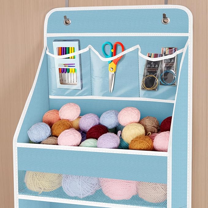 Univivi Fabric Over Door Hanging Organizer for Baby Nursery, Blue, 6-Shelf | Door Storage with Large Capacity Breathable Mesh Pockets, Over the Door Baby Organizer for Baby Essential, Bedroom, and Dorm - Image 4
