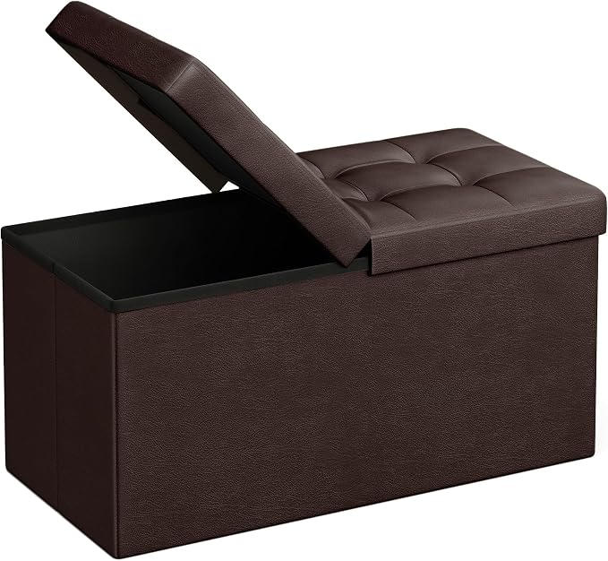 SONGMICS 30 Inches Folding Storage Ottoman Bench with Flipping Lid | Storage Chest Footrest Padded Seat, MDF Support, Ink Black, MINOTA Collection ULSF45BR by Unknown