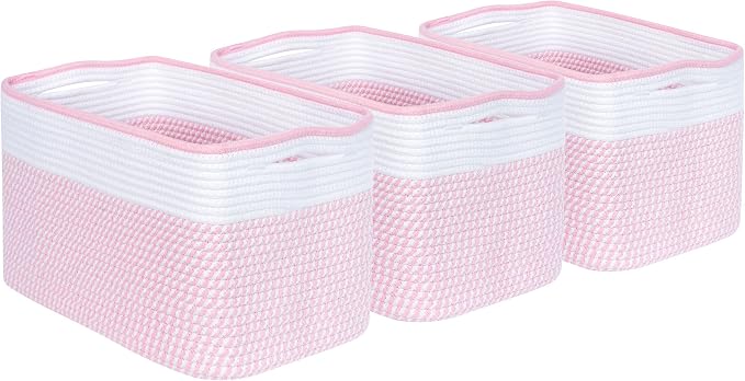 3-Pack Storage Baskets for Shelves, Decorative Baskets for Organizing, Woven Baskets for Storage, Book Basket, Cube Organizer, Cube Storage Bin Box, Closet Organizers, Light Pink - Image 9