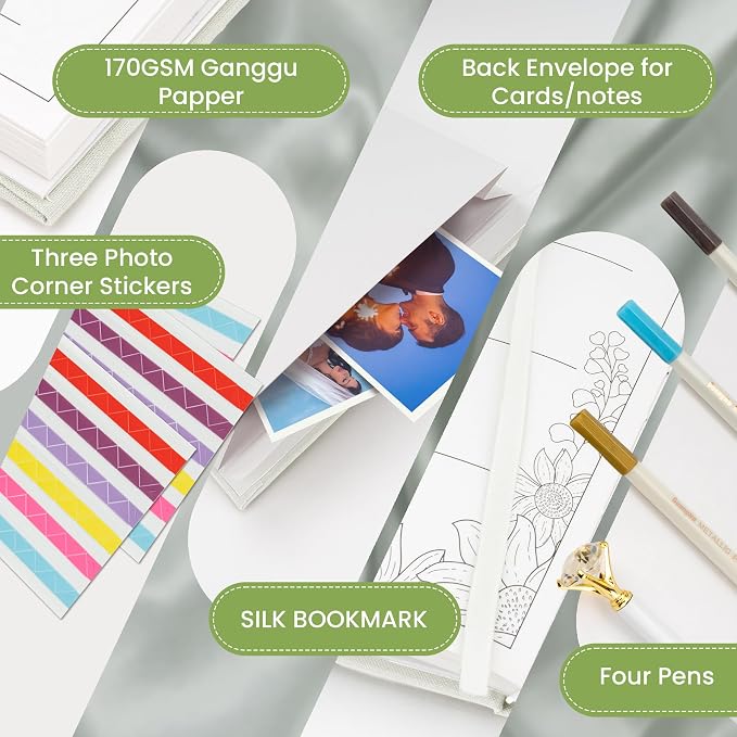 Embroidered Wedding Guest Book—The Perfect Polaroid Guest Book for Wedding Receptions， Birthdays, Baby Showers, and Special Events with 3 Photo Corner Stickers+ 3 DIY pens+1 Diamond Pen(Cream) - Image 5