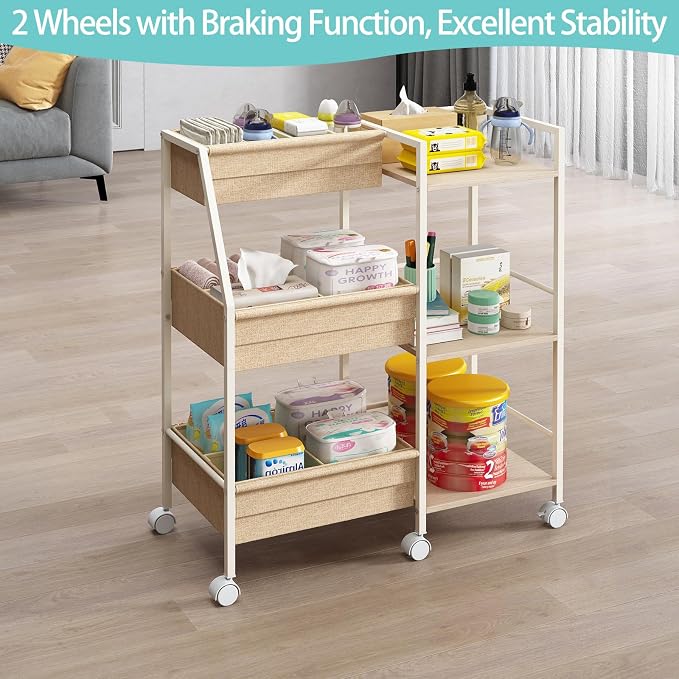 Rolling Nursery Diaper Caddy Organizer Cart, 3-Tier with Dividers - Image 6