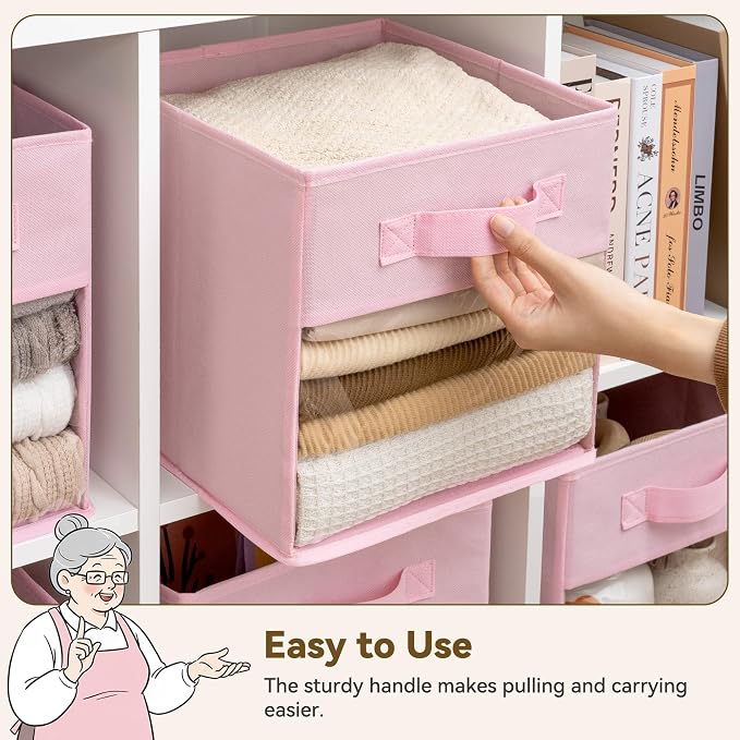 GRANNY SAYS 11 Inch Cube Storage Bins with Clear Window, Pink, 6-Pack | Collapsible, with Thickened Base Plate, Sturdy Handles, Decorative Baskets for Shelves, Closet, Organizing Toys, Clothes - Image 6