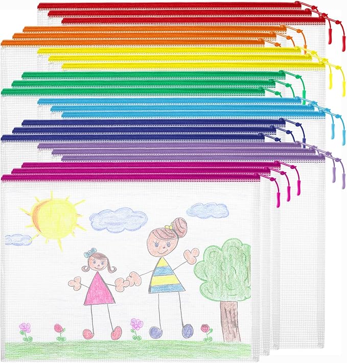YOPCDJ 24pcs Mesh Zipper Pouch Bags Puzzle Storage Bags, A4 13x9 Inches Large Reusable Zipper Pouches for Classroom Organizing Board Game Home Organization by YOPCDJ