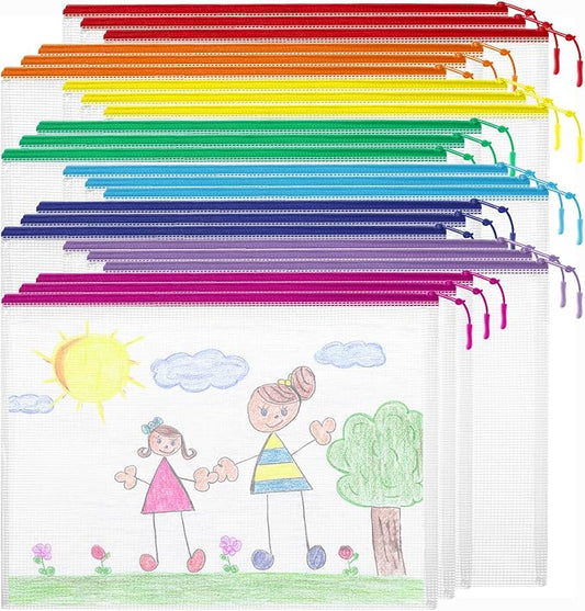 YOPCDJ 24pcs Mesh Zipper Pouch Bags Puzzle Storage Bags, A4 13x9 Inches Large Reusable Zipper Pouches for Classroom Organizing Board Game Home Organization by YOPCDJ