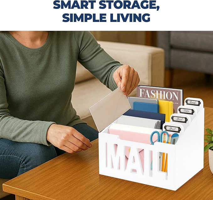 Mail Organizer Countertop, Desktop Mail Sorter with 4 Slots & Labels, White | Bills, Letters, Envelopes & Receipts - Image 7