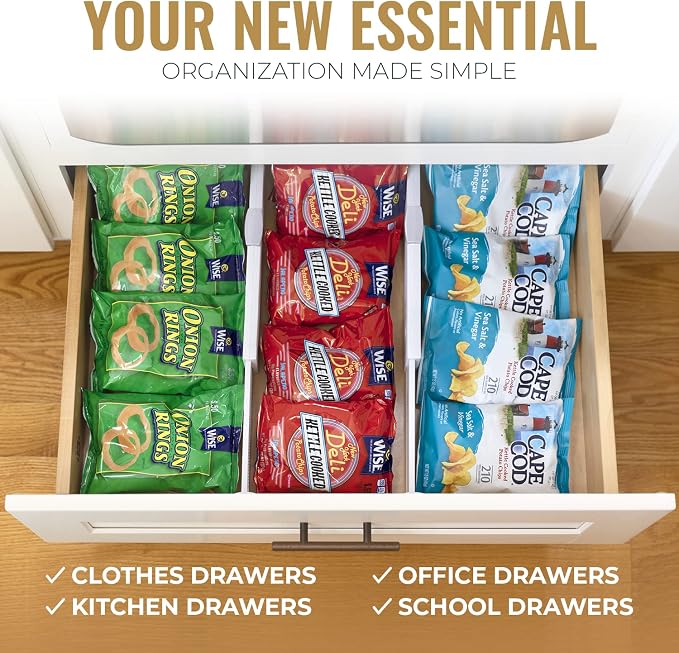 RAPTUROUS Adjustable Deep Drawer Divider – 6" Tall, Expandable 13-22", 4-Pack, Non-Slip Drawer Dividers for Clothes, Dresser, Kitchen & Office Organization (White) - Image 5