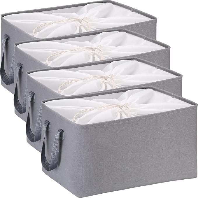Hinwo 102L XXL Canvas Storage Bin with Lid and Handles, 4-Pack | Collapsible Fabric Baskets, Closet Shelf Organizers, Containers for Clothing, Blankets, Toys, Bedding (Gray) by Hinwo
