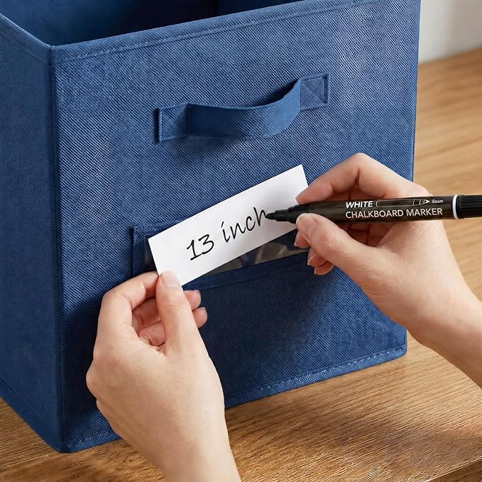 Storage Bins,13" Cube Storage Bin with Labels,10pcs,Navy Blue | Fabric Storage Cubes for Shelves,13 Inch storage cube bins with 10 Labels Window Cards & a Pen. - Image 4