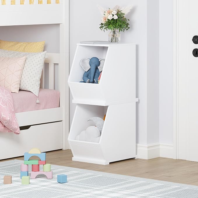 UTEX Kids Toy Storage Organizer, Stackable Bins, Cubby Toy Shelf | DIY Play Space, Slanted Front Panel, Wooden Toy Organizer, Playroom, Toy Room, Living Room, Nursery, White, 1 Cubby - Image 4