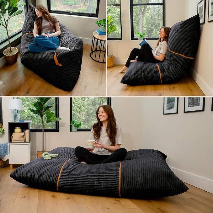 Big Joe Turnabout 3-in-1 Convertible Bean Bag Chair, Black Licorice - Image 3