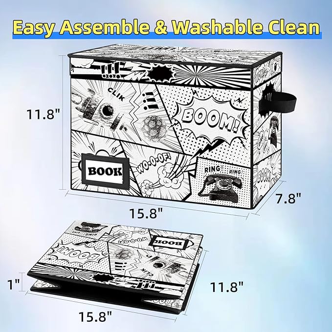 5 Pack Collection Comic Book Storage Boxes, Protector Organizer 15.8" X 7.8" X 11.8" Collapsible Short Box Holds 160-180 Comic Book Heavy Duty Bin Container Holder Shelf - Image 5