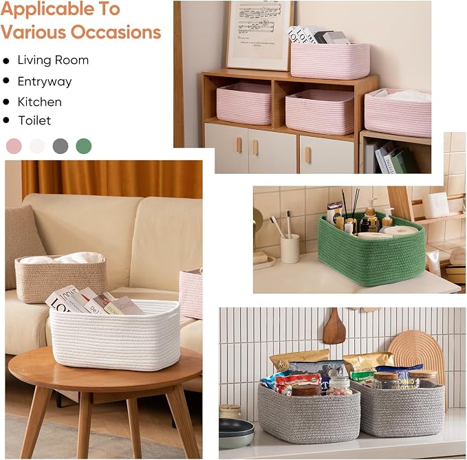 OIAHOMY 4 Pack 14.17 * 11.02 * 6.3IN Storage Baskets for Organizing Shelves, Woven Rope Baskets for Organizing Books, Clothes, Decorative Basket for Living Room, Nursery, Bedroom, Gift Basket, Pink - Image 5