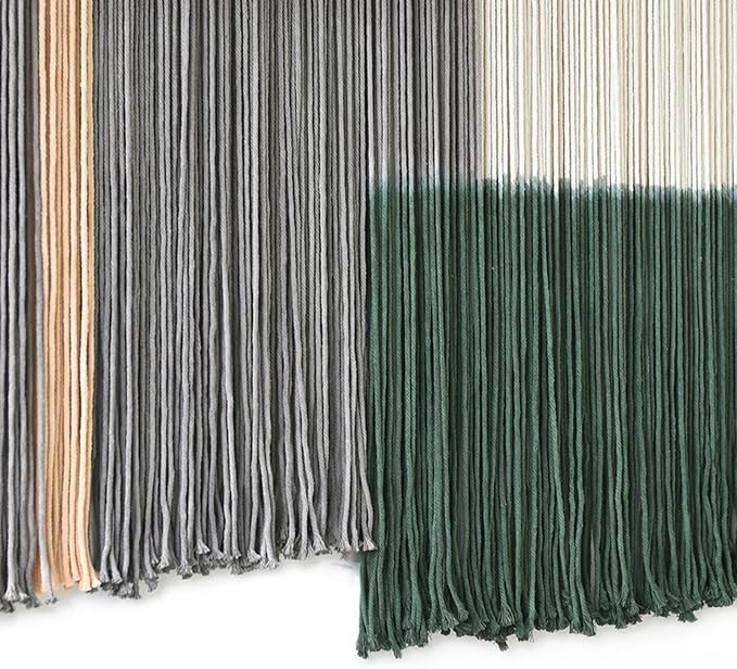 Macrame Wall Hanging Green Large Dip Dye Fiber Wall Art Bohemian Yarn Tapestry Wall Décor 57''W*35''L | Hand Dyed Yarn Wall hanging, Green Dip Dye Design, Boho farmhouse style, for Living Room Bedroom office entryway, home decor - Image 6