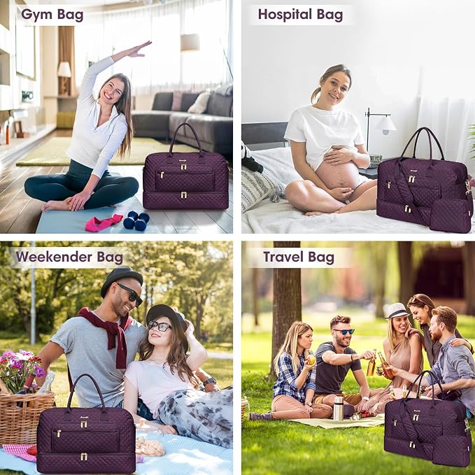 Large Women Travel Duffle Bag - Carry on Overnight Weekend Travel Duffel Tote Gym Bag with Wet Pocket Toiletry Weekender Overnight Bag for Travel Business Trips Sports Hospital 3 Pcs Set - Image 6