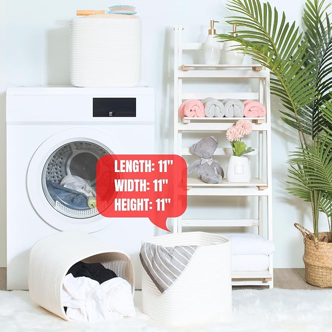 3-Pack 11x11in Woven Cube Storage Bin and Shelf Baskets, Cute Decorative Square Organizer for Closet, Classroom, Bathroom, Dog and Cat Toys, and Books, Creamy White - Image 7
