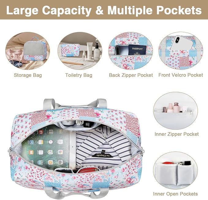 Weekender Bags for Women, 21" Travel Duffle Bag with Shoe Compartment | 3PCS Carry On Overnight Large Duffel Bag with Crossbody Bag and Toiletry Bag for Weekend Travel Gym Hospital Business Trip - Image 6