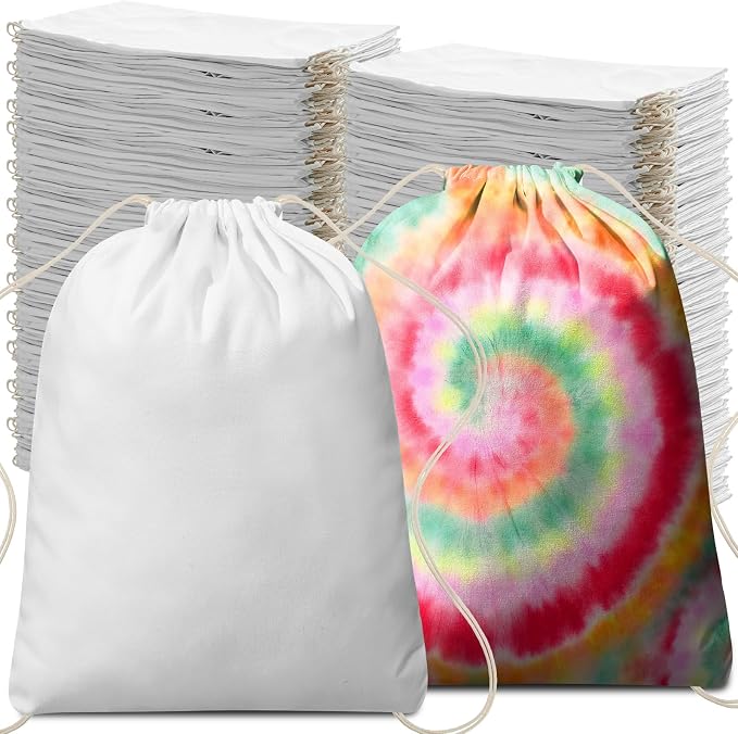 400 Pcs Tie Dye Cotton Drawstring Bags Bulk, 14"x16" | Blank White Cotton for Sublimation, DIY Party Activities. Bulk Drawstring Backpacks for School Groups, Camps, Crafts by Saintrygo