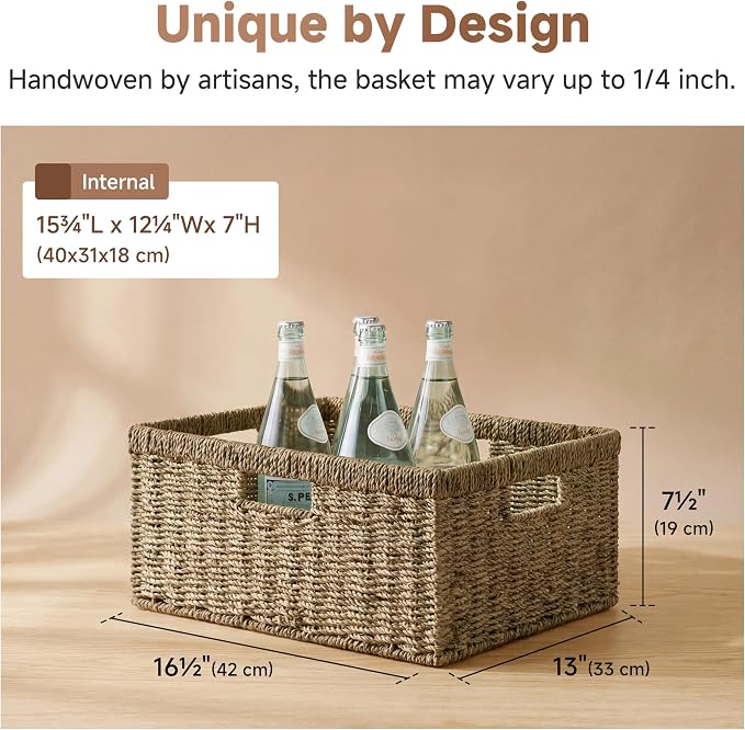 StorageWorks Extra Large Wicker Basket, Seagrass Storage Basket, 1-Pack | Seagrass Baskets with Handles, Wicker Baskets for Organizing, Wicker Storage Baskets for Shelves, Woven Basket for Storage - Image 3