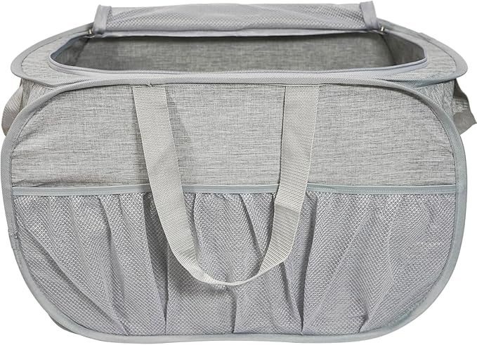 Collapsible Laundry Baskets with Lid, Foldable Laundry Basket with Pockets, Pop Up Laundry Hamper with Dual Handles, 99L Sturdy Hampers for Clothes, Groceries, Supplies, Tools, Grey by Bemkoo