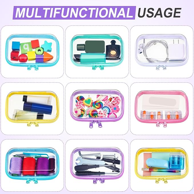 Sanwuta 6 Clear Hard Zipper Case,Colorful,5 X 3 X 2 Inch | Pencil Case Pouches ,Makeup Bag,Plastic Toiletry Diaper Bag ,Travel Toy Storage,Waterproof Organizer Bins - Image 7