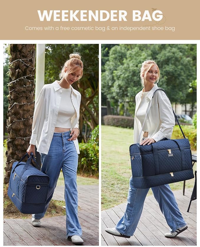 LOVEVOOK Travel Duffle Bag - Weekender & Overnight Bag with Toiletry & Wet Pocket, Carry-On Size, 3pc Set - Image 3