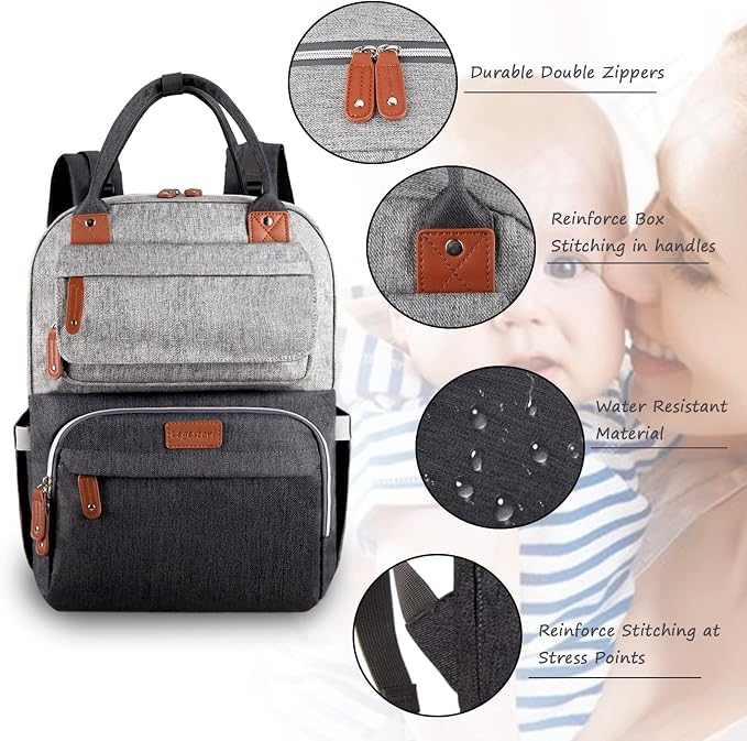 Diaper Bag Backpack, Baby Bag for Boys Girls, Large Diaper Backpack Travel Diaper Bags with Insulated Pockets Baby Registry Search Shower Gifts Newborn Essentials for Mom Dad, Waterproof Grey - Image 8