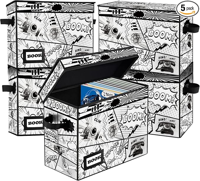 5 Pack Collection Comic Book Storage Boxes, Protector Organizer 15.8" X 7.8" X 11.8" Collapsible Short Box Holds 160-180 Comic Book Heavy Duty Bin Container Holder Shelf by YNSZAS