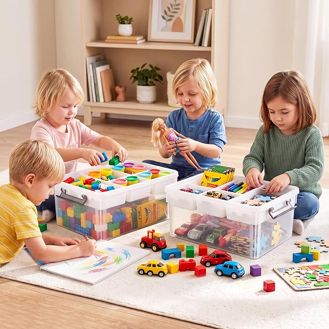 Citylife 17QT 2Packs Clear Craft Organizers and Storage Box with Tray | Stackable Art Supply Organizer Storage Bins with Lids for Beads, Markers, Sewing, Tools, Playdoh, Coloring Books, Made in USA - Image 3