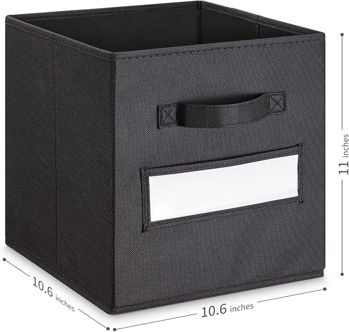 11 Inch Storage Cube,Storage bin,cube storage (Set of 10) Foldable Fabric Cube Storage Bins with 10 Labels Window Cards & a Pen,Baskets Containers for Shelves,Closet Organizers Box,Black - Image 3