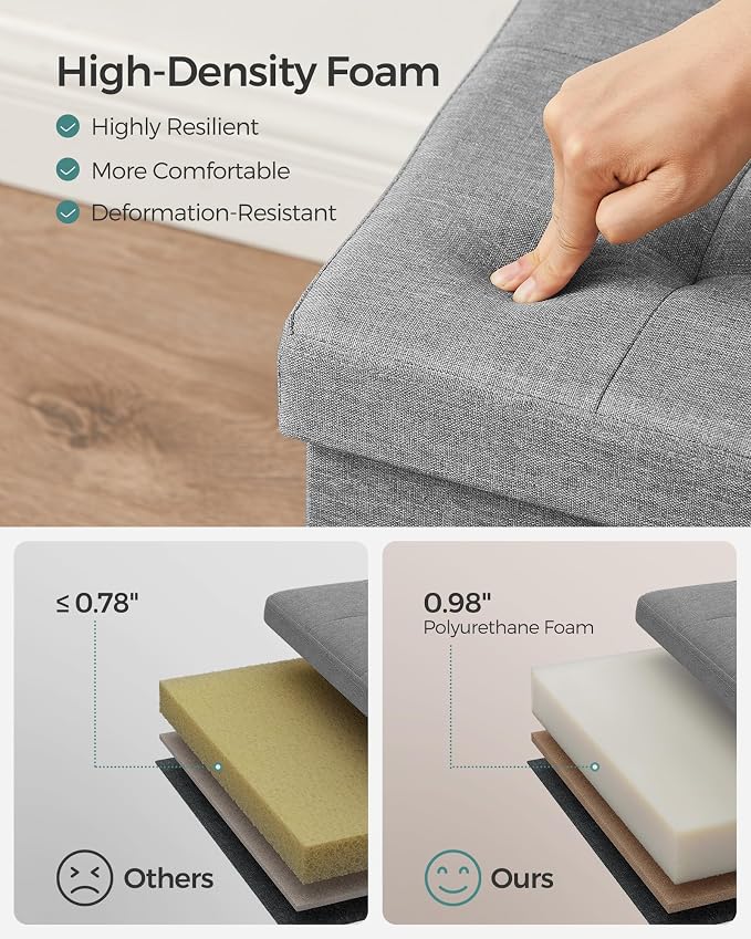 SONGMICS Mazie Collection - 30 Inches Storage Ottoman, Foldable Storage Bench with Flipping Lid, 660 lb Load Capacity, for Entryway, Living Room, Bedroom, Light Gray ULSF41G - Image 7