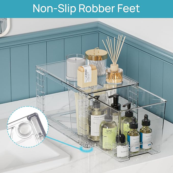 Vtopmart Clear Stackable Storage Drawers, 6 Pack Tall Organizer Set | Tall, Medium and Small Pull-Out PET Drawers with Stackable Design for Bathroom Under-Sink Storage and Vertical Organization - Image 7