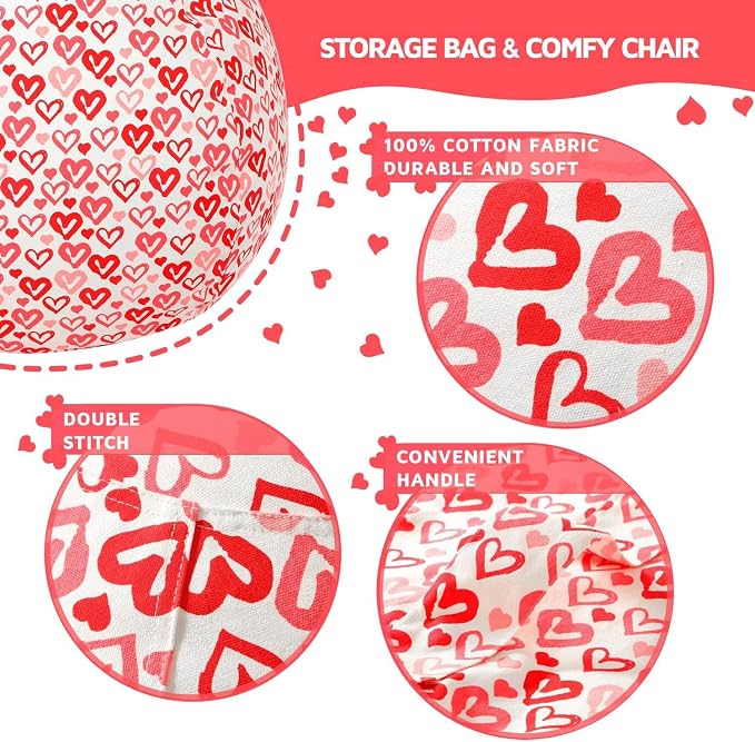 WEKAPO Stuffed Animal Storage Bean Bag Chair Cover for Kids | Stuffable Zipper Beanbag for Organizing Children Plush Toys Large Premium Cotton Canvas (Heart, XX-Large) - Image 4