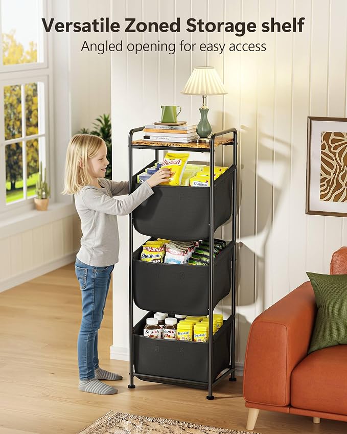 3 Section Laundry Sorter with Removable Bags, 120L Vertical Laundry Hamper with Shelf, Stackable Laundry Baskets organizer for Bathroom, Apartment, Dorm (Black, With Shelf) - Image 7