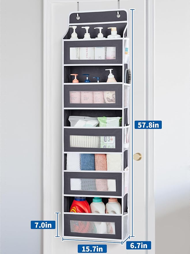 JARLINK Over The Door Organizer, 5 Shelf Hanging Organizer w/ 5 Pockets | 2 Pack 44 lbs Weight Capacity Hanging Storage for Bathroom, Bedroom, Nursery, RV, Pantry (Dark Grey) - Image 2
