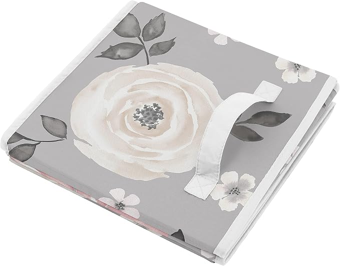 Sweet Jojo Designs Grey Watercolor Floral Foldable Fabric Storage Cube Bins Boxes Organizer Toys Kids Baby Childrens - Set of 2 - Blush Pink Gray and White Shabby Chic Rose Flower Farmhouse - Image 3