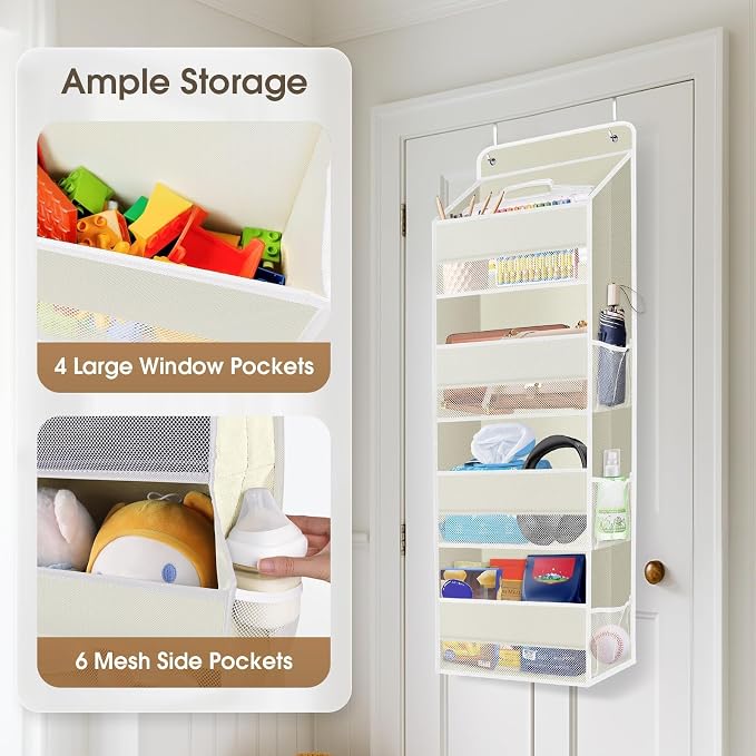 1Pack Over The Door Organizer Large Capacity Hanging Storage Room Organizer | 40 lb Capacity, Ultra-Sturdy, Foldable, Mesh Design with Clear Window, Space-Saving Organizer for Pantry, Nursery & Closet - Image 4