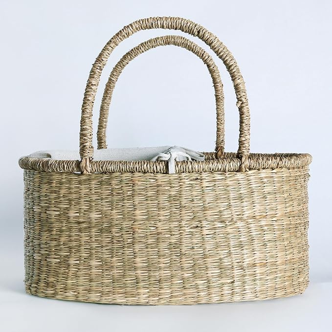 Premium Wicker Baby Diaper Caddy Organizer, Woven Seagrass Basket with Handles, Diaper Basket with Dividers (Seagrass) - Image 4