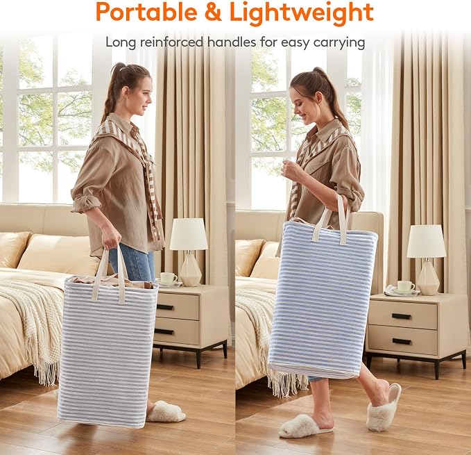 Lifewit 2 Pack Laundry Basket 80L Each, Collapsible Clothes Hamper with Reinforced Handles, Freestanding Waterproof Design for Bedroom and Laundry Room, Grey&Blue 160L Total - Image 5