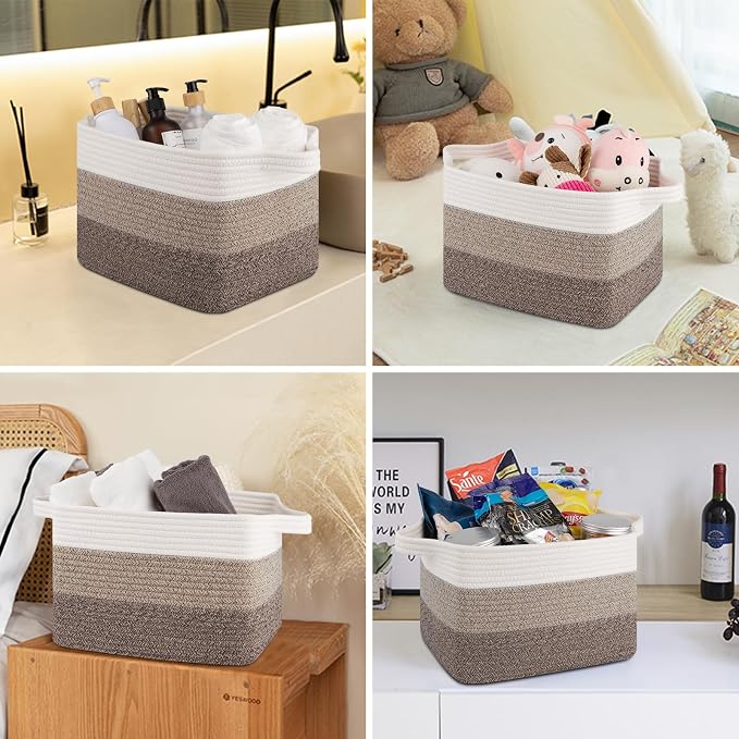 OIASKET Storage Baskets for Organizing, Woven Baskets for Shelves, Rectangle Decorative Organizer for Storage Clothes, Toy, Books, Towels Nursery Bins 3 Pack (Gradient Dark Brown, 13"x9.85"x8.7") - Image 6