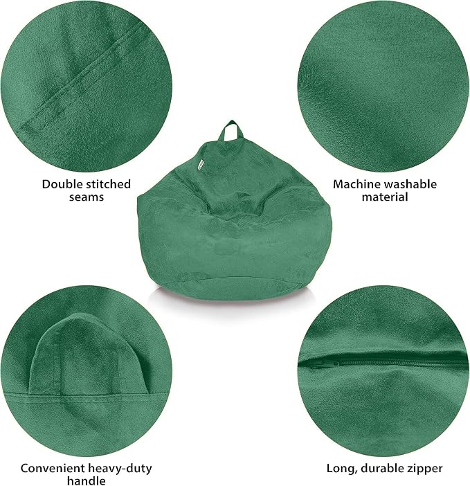 Bean Bag Stuffed Animal Storage Chair Cover (No Filler) for Kids and Adults. Extra Large Bird's Nest Beanbag Memory Foam Soft Premium (Green, 2.5 ft (Cover Only)) - Image 5