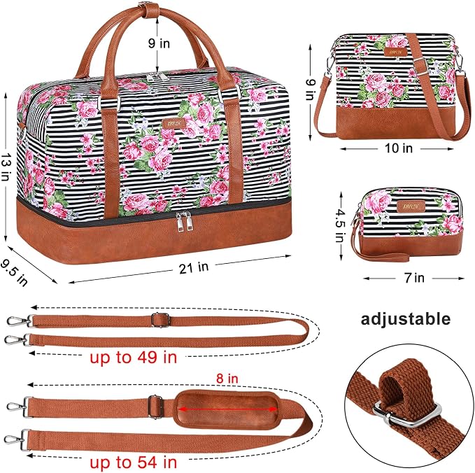 Weekender Bags for Women, 21" Travel Duffle Bag with Shoe Compartment | 3PCS Carry On Overnight Large Duffel Bag with Crossbody Bag and Toiletry Bag for Weekend Travel Gym Hospital Business Trip - Image 6