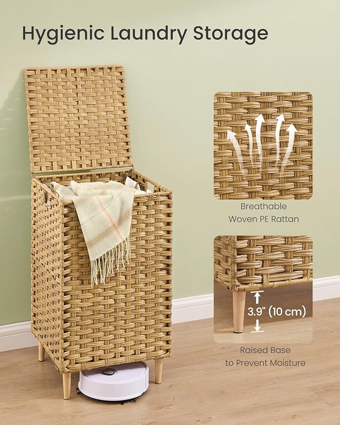 SONGMICS Laundry Hamper with Lid, 25 Gal (95L) PE Rattan Laundry Basket with Removable Washable Liners, for Bedroom & Living Room, Goose Yellow ULCB221YE01 - Image 5