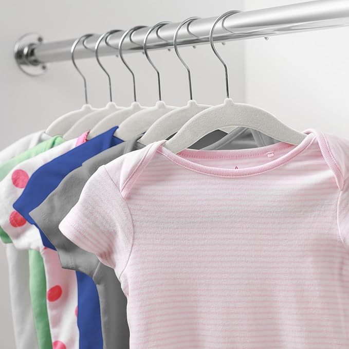 Casafield 50 Velvet Baby Hangers - 11" Size for Infant & Toddler Clothes - Ivory - Image 6