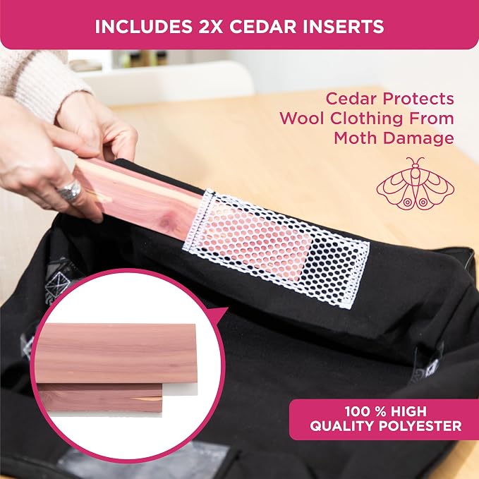 Cedar Clothes Storage Bag Organizer, Protects From Moths, Set of 2, Black | Protects from Moths, Moisture, Dirt & Dust, Underbed Storage Bags for Clothes, Cashmere Sweaters, Bedding & More - Image 2