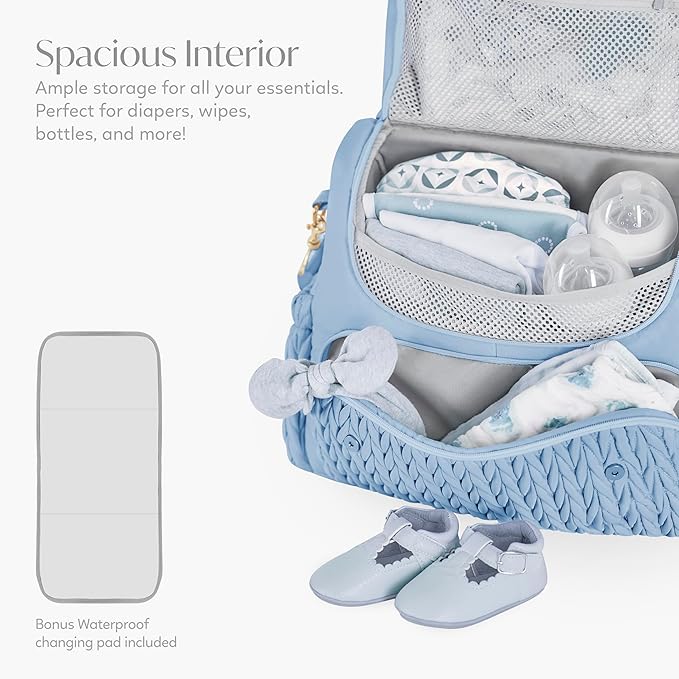 Hannah & Sophia Belle Convertible Baby Diaper Backpack & Bag in Moonmist Blue, Large Size, Dual Sided Water Resistant Changing Mat Included, Detachable Shoulder Straps, Easy To Use | Waterproof Changing Pad, Spacious, Multiple Pockets & Insulated Bottl... - Image 5