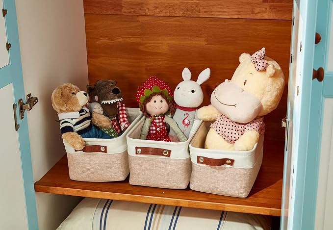 DECOMOMO Small Storage Basket, Closet Storage Bins | 6 Pack Baskets for Organizing Shelves, Decorative Linen Closet Baskets (Beige & White) - Image 9